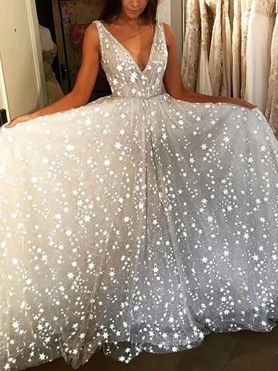 Ball Gown V-neck Sparkly Sequin Prom Dresses #Milly020108405