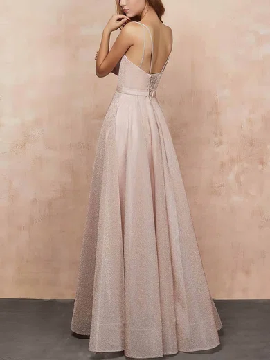 Ball Gown V-neck Glitter Prom Dresses #Milly020108407