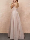 A-line V-neck Glitter Sweep Train Prom Dresses #Milly020108407