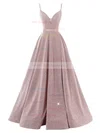 A-line V-neck Glitter Sweep Train Prom Dresses #Milly020108407