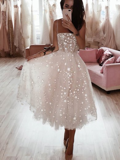 A-line Square Neckline Glitter Tea-length Homecoming Dresses #Milly020108410