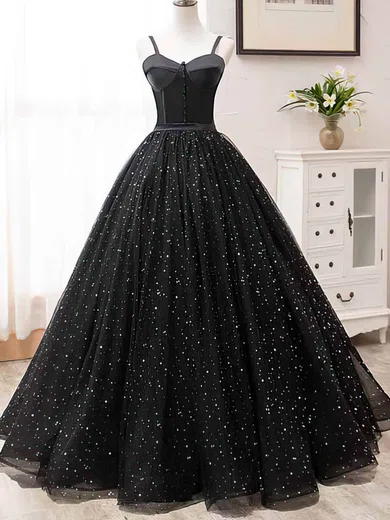 Black Ball Gown Sweetheart Satin Tulle Prom Dresses #Milly020108411