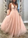 Ball Gown/Princess Floor-length V-neck Glitter Tulle Beading Prom Dresses #Milly020108421