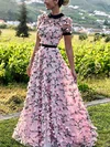 Ball Gown/Princess Sweep Train Scoop Neck Lace Flower(s) Prom Dresses #Milly020108423