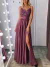 A-line Floor-length V-neck Silk-like Satin Appliques Lace Prom Dresses #Milly020108425