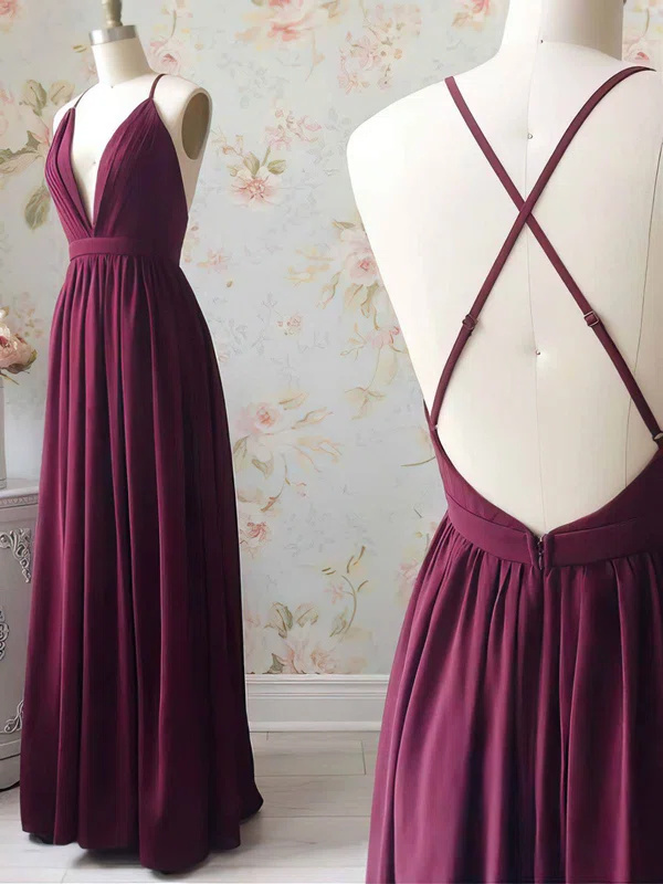 A-line V-neck Silk-like Satin Floor-length Ruffles Prom Dresses #Milly020108427