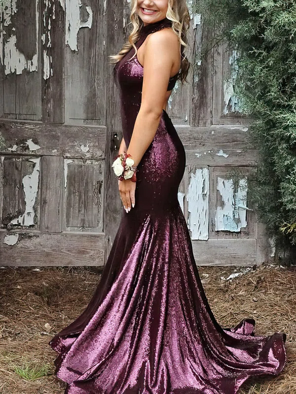 Trumpet/Mermaid Scoop Neck Sequined Sweep Train Prom Dresses #Milly020108435