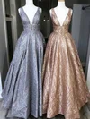 Ball Gown V-neck Sparkly Sequin Prom Dresses With Beading #Milly020108437