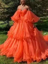 Ball Gown/Princess Sweep Train Off-the-shoulder Tulle Tiered Prom Dresses #Milly020108439