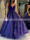 A-line V-neck Glitter Sweep Train Prom Dresses #Milly020108440