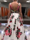 A-line V-neck Satin Sweep Train Prom Dresses #Milly020108448