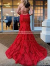 Trumpet/Mermaid V-neck Lace Sweep Train Prom Dresses #Milly020108454