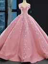 A-line Off-the-shoulder Satin Sweep Train Appliques Lace Prom Dresses #Milly020108461