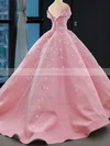 A-line Off-the-shoulder Satin Sweep Train Appliques Lace Prom Dresses #Milly020108461