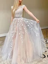 Ball Gown Scoop Neck Tulle Sweep Train Beading Prom Dresses #Milly020108465