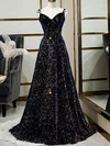 A-line V-neck Sequined Sweep Train Prom Dresses #Milly020108466