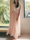 A-line V-neck Chiffon Floor-length Flower(s) Prom Dresses #Milly020108474