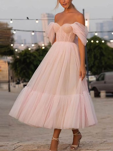 Ball Gown Off-the-shoulder Tulle Ankle-length Homecoming Dresses With Ruffles #Milly020108475