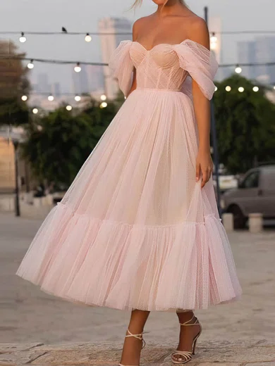Princess Corset Tulle Ruffle Off-The-Shoulder Long Homecoming Dresses #Milly020108475
