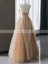 A-line V-neck Tulle Silk-like Satin Sweep Train Prom Dresses #Milly020108490
