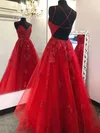 Ball Gown V-neck Tulle Floor-length Beading Prom Dresses #Milly020108494