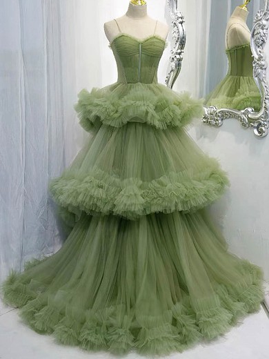 Ball Gown Sweetheart Tulle Sweep Train Tiered Prom Dresses #Milly020108496