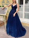 Ball Gown/Princess Sweep Train V-neck Tulle Appliques Lace Prom Dresses #Milly020108504