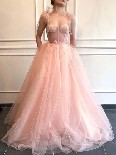 A Line Pink V Neck Bow Tulle Prom Dress A Line Pink V Neck Bow Tulle Prom Dress