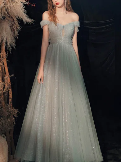 Ball Gown Off-the-shoulder Tulle Prom Dresses With Beading #Milly020108514