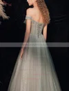 A-line Off-the-shoulder Glitter Sweep Train Beading Prom Dresses #Milly020108514