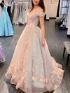 Ball Gown Off-the-shoulder Lace Tulle Sweep Train Beading Prom Dresses #Milly020108522