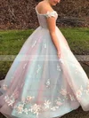 Ball Gown Off-the-shoulder Lace Tulle Sweep Train Beading Prom Dresses #Milly020108522