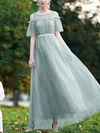 A-line Scoop Neck Tulle Floor-length Sashes / Ribbons Prom Dresses #Milly020108527