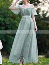 A-line Scoop Neck Tulle Floor-length Sashes / Ribbons Prom Dresses #Milly020108527