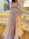 Ball Gown/Princess Sweep Train Off-the-shoulder Tulle Appliques Lace Prom Dresses #Milly020108532