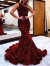 Trumpet/Mermaid Sweep Train One Shoulder Velvet Sequins Prom Dresses #Milly020108539