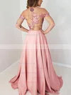 A-line Scoop Neck Silk-like Satin Sweep Train Appliques Lace Prom Dresses #Milly020108540
