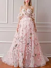 Ball Gown/Princess Sweep Train Off-the-shoulder Tulle Sashes / Ribbons Prom Dresses #Milly020108543