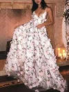 Ball Gown/Princess Sweep Train V-neck Tulle Flower(s) Prom Dresses #Milly020108544
