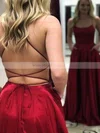 A-line Square Neckline Silk-like Satin Sweep Train Pockets Prom Dresses #Milly020108213