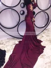 Trumpet/Mermaid Scoop Neck Jersey Sweep Train Appliques Lace Prom Dresses #Milly020108228