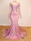 Trumpet/Mermaid Scoop Neck Jersey Sweep Train Beading Prom Dresses #Milly020108246