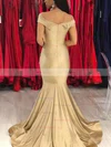 Trumpet/Mermaid Off-the-shoulder Silk-like Satin Sweep Train Ruffles Prom Dresses #Milly020108252