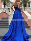 A-line V-neck Silk-like Satin Sweep Train Split Front Prom Dresses #Milly020108258