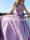 A-line V-neck Glitter Sweep Train Prom Dresses #Milly020108282