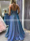A-line V-neck Glitter Sweep Train Pockets Prom Dresses #Milly020108283