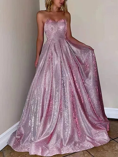 A-line Strapless Glitter Prom Dresses With Ruched #Milly020108297