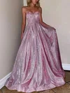 A-line Strapless Glitter Sweep Train Pockets Prom Dresses #Milly020108297