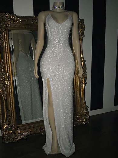 Sheath/Column Floor-length V-neck Sequined Split Front Prom Dresses #Milly020108311