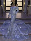 Trumpet/Mermaid Sweep Train Off-the-shoulder Sequined Long Sleeves Prom Dresses #Milly020108359